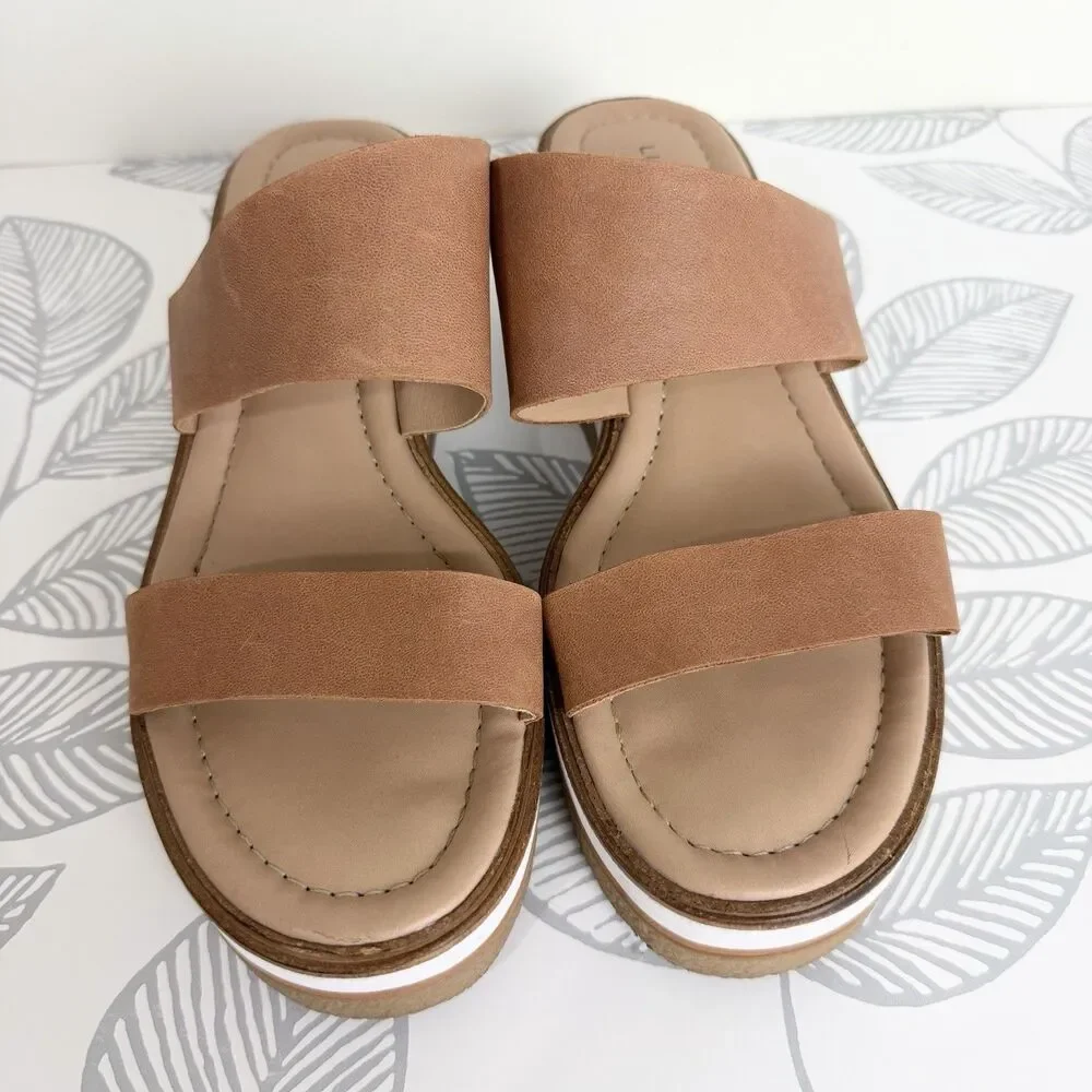 Lucky Brand Tavri Leather Platform Sandals Tan White Women’s 8